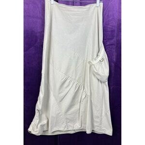 3 Ronen Chen Bubble Pocket Ruffle Pleat Beige Khaki Safari Skirt Lagenlook